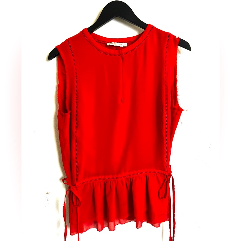 Tory Burch Red Sleeveless Peplum Tie-Waist Top